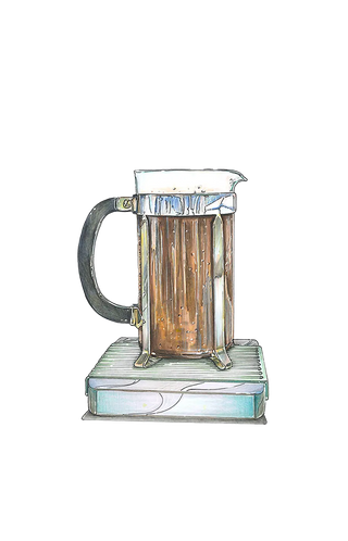 Disegno della caffettiera french press colma di caffè in infusione.
