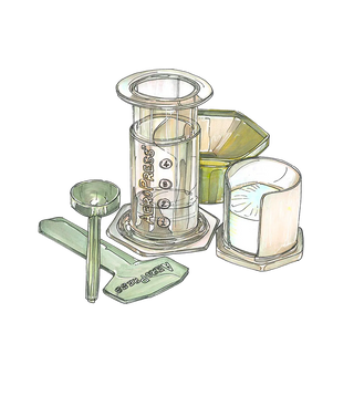 Zeichnen mit Aeropress-Kit.