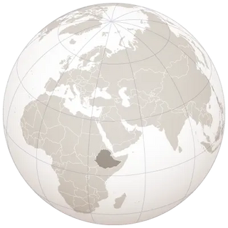 Drawing of a globe with the geographical position of Ethiopia highlighted.