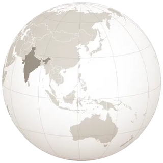Drawing of a globe with the geographical position of India highlighted.