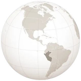 Disegno di un mappamondo con evidenziata la posizione geografica del Perù.