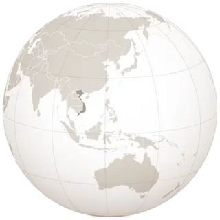 Dessin d'un globe terrestre avec la position géographique du Vietnam mise en évidence.