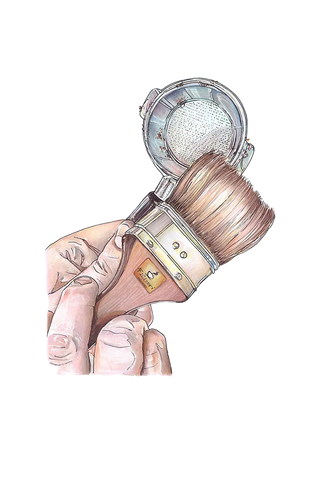 Disegno che illustra la rimozione mediante un pennello dei resti del caffè esausto dal portafiltro.